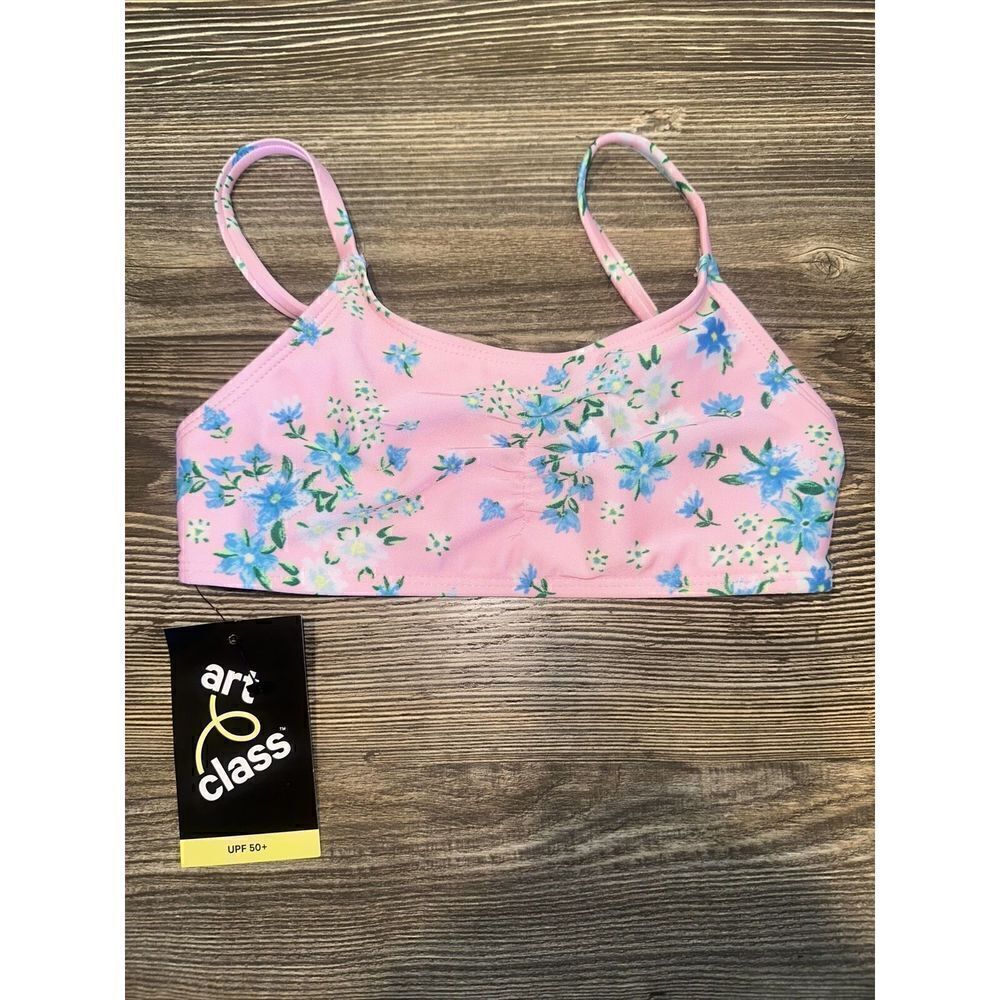 Art Class Girls' Size XS 4/5 Pink & Blue Floral Print Bikini Swim Top. NWT. U